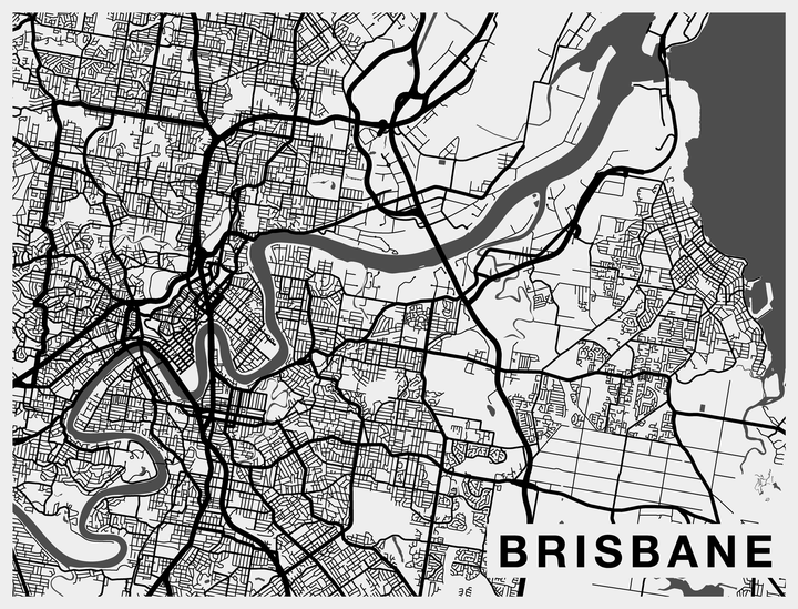 Brisbane City Map - Newsprint