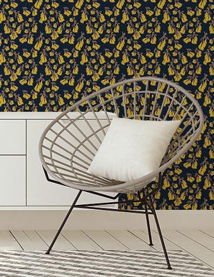 NZ Floral Wallpaper - Yellow/Navy