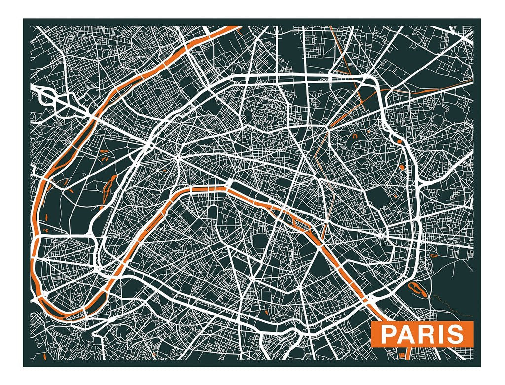 Paris City Art Map - Orange