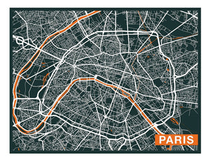 Paris City Art Map - Orange