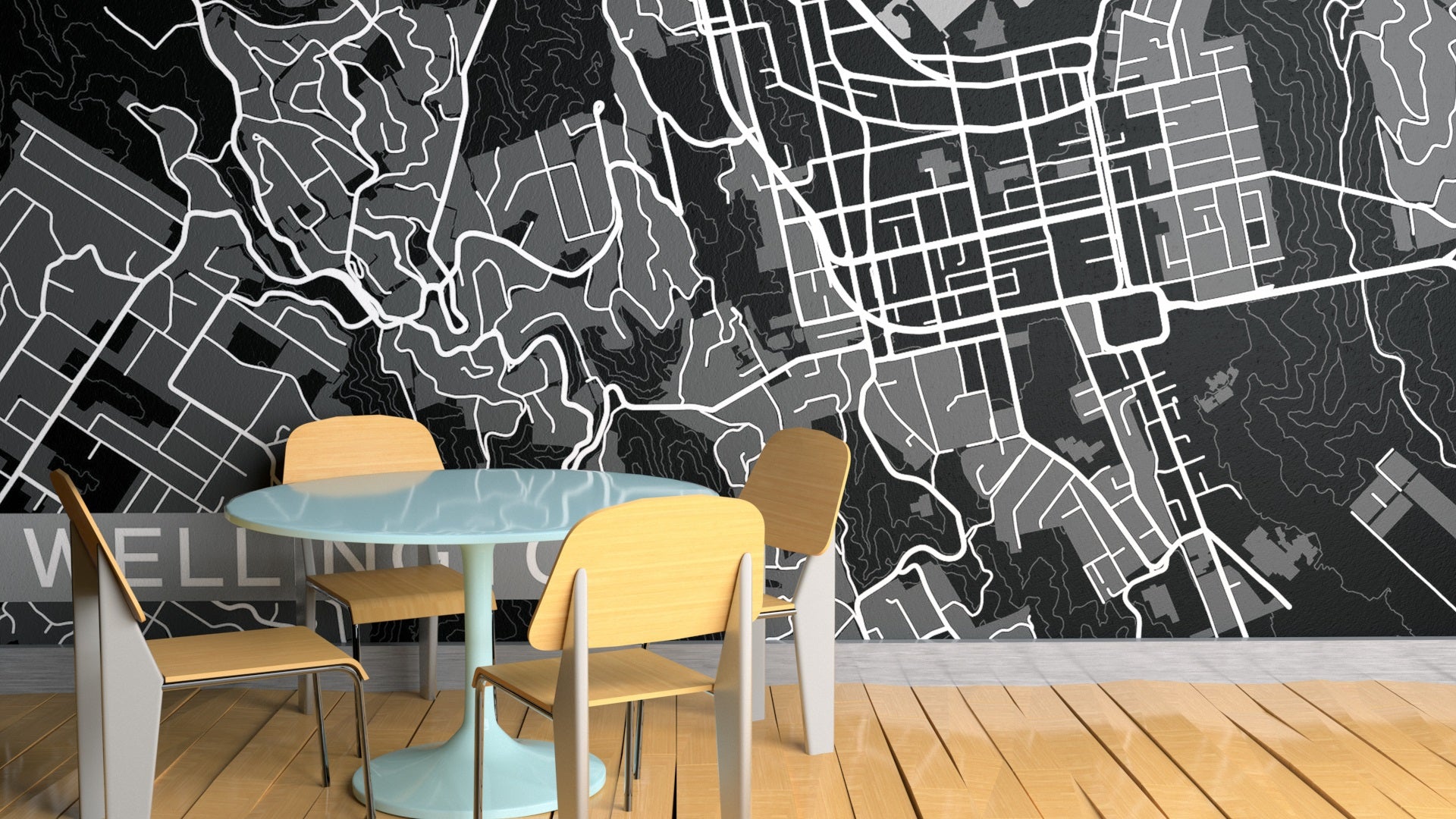 Wellington map Wallpaper - Ebony