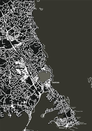 Takapuna and Devonport City Map - Ebony