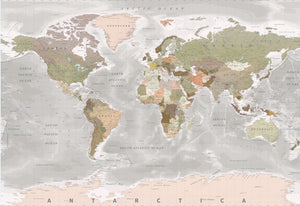 World Map Mural - Sepia/Grey
