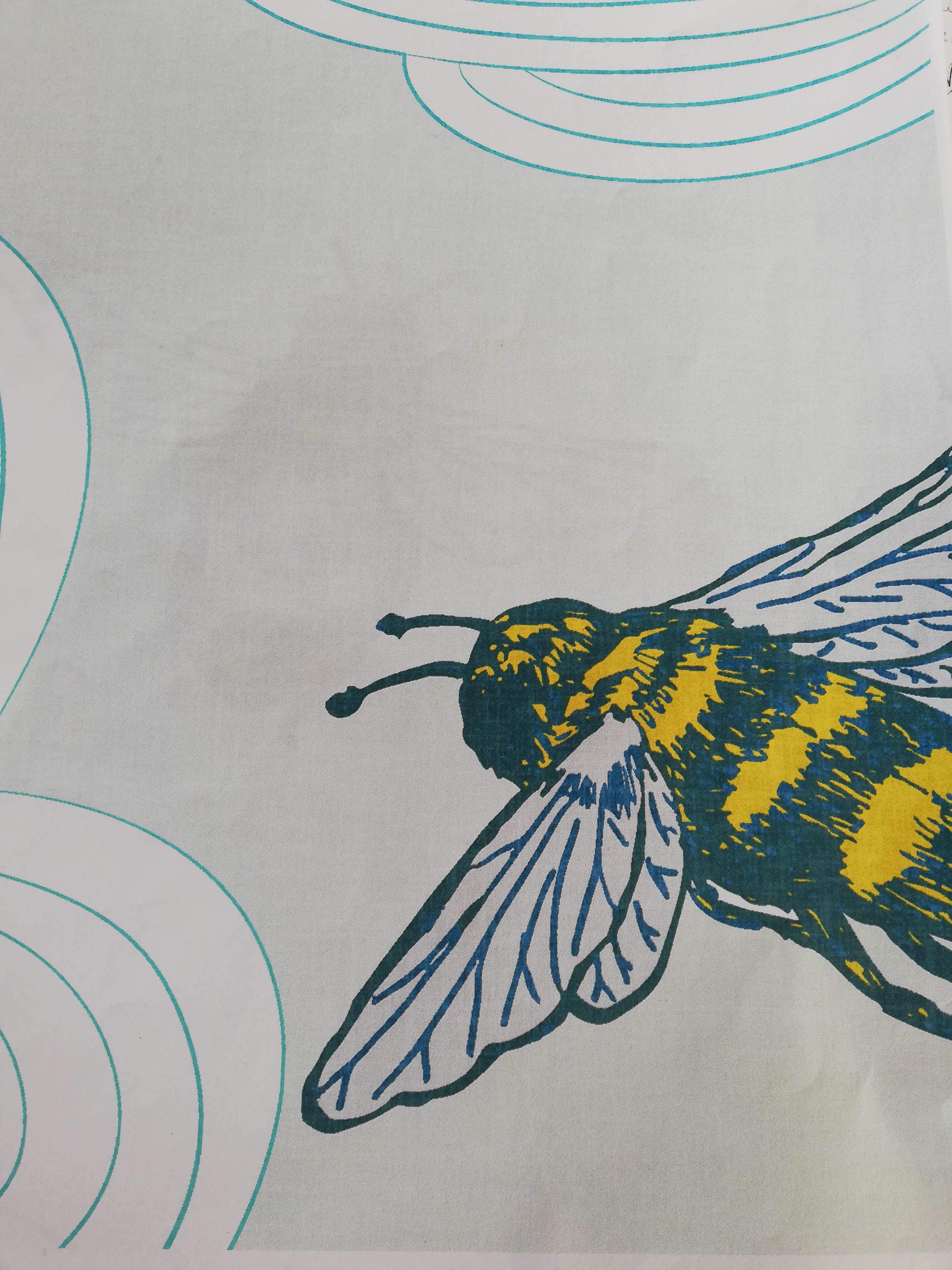 Hairy Bee Wallpaper - Blue/Yellow